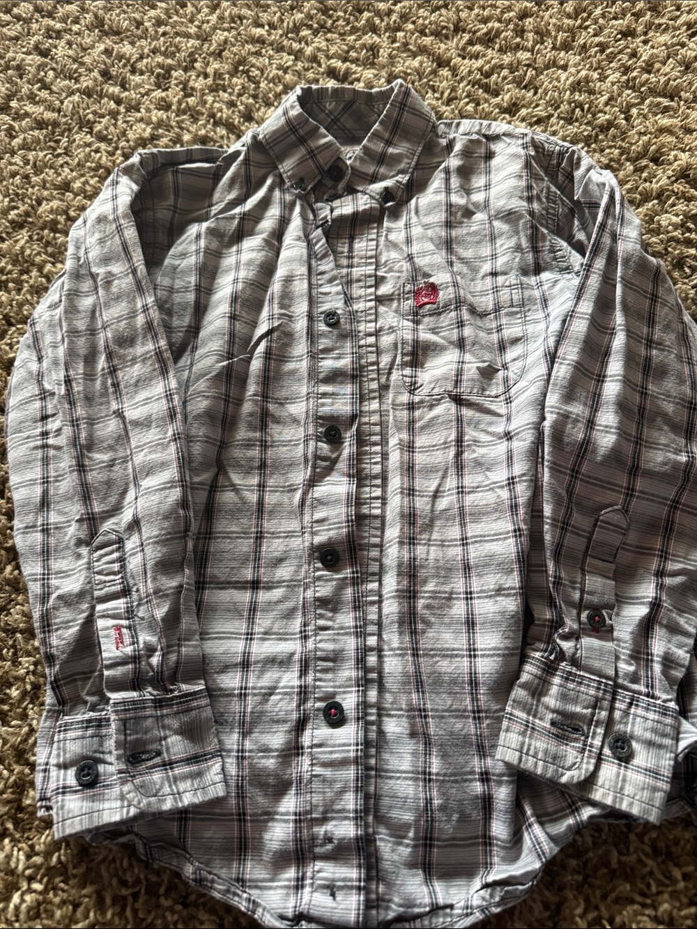 Cinch Women's Plaid Button Shirt in Gray and Black with Red Logo